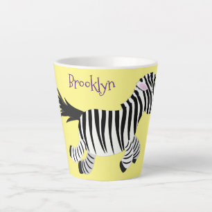 Cute funny zebra running cartoon illustration latte mug