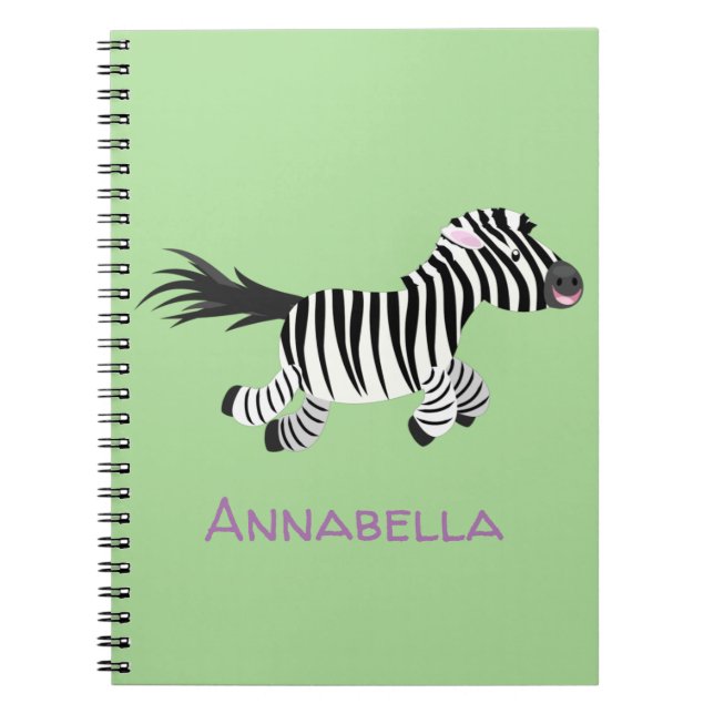 Cute funny zebra running cartoon illustration notebook (Front)