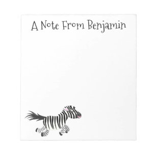 Cute funny zebra running cartoon illustration notepad