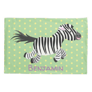 Cute funny zebra running cartoon illustration pillowcase