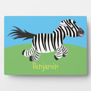 Cute funny zebra running cartoon illustration plaque