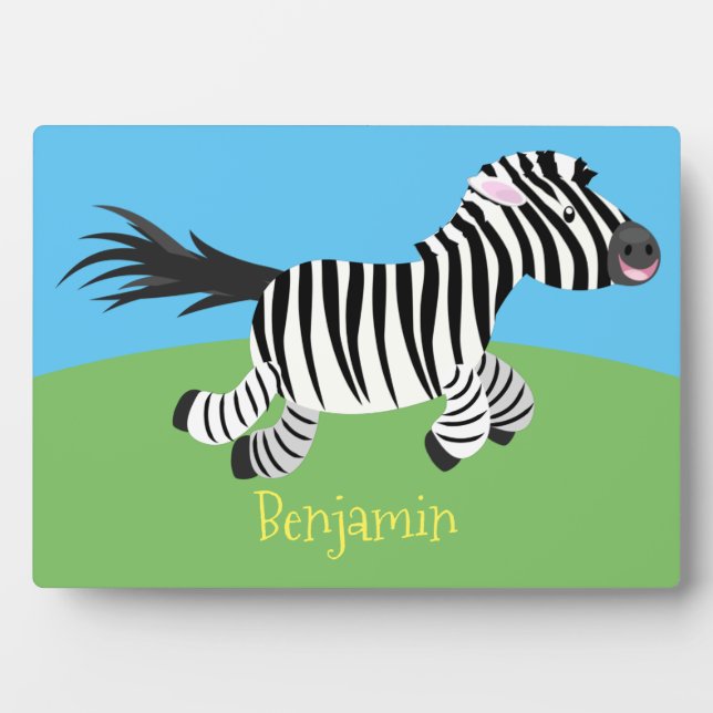 Cute funny zebra running cartoon illustration plaque (Front)