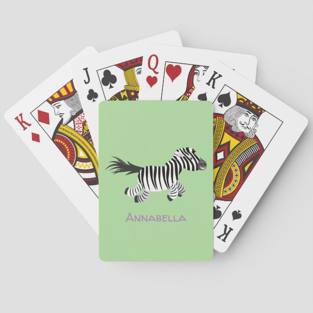 Cute funny zebra running cartoon illustration playing cards (Back)