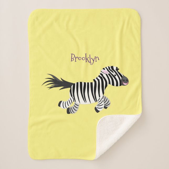Cute funny zebra running cartoon illustration sherpa blanket (Front)