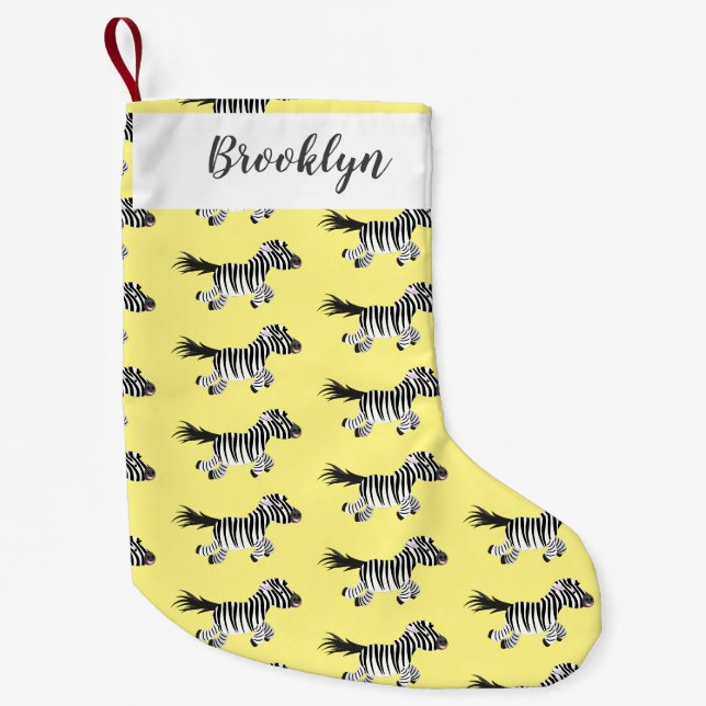 Cute funny zebra running cartoon illustration small christmas stocking (Front)