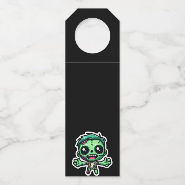 Cute, funny zombie bottle tag (Front)