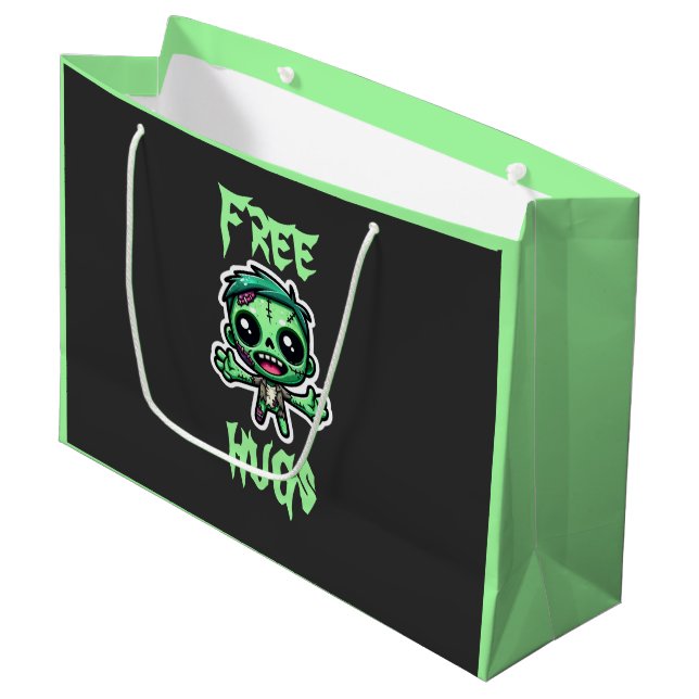 Cute, funny zombie large gift bag (Front Angled)