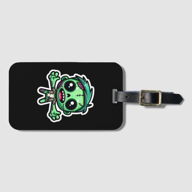 Cute, funny zombie luggage tag (Front Horizontal)