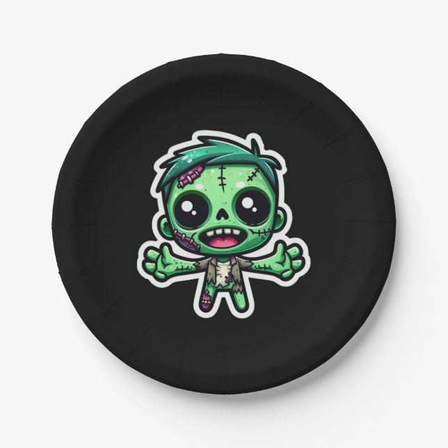 Cute, funny zombie paper plate (Front)