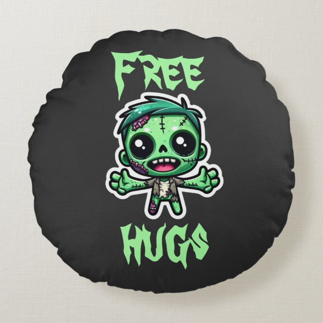 Cute, funny zombie round cushion (Front)