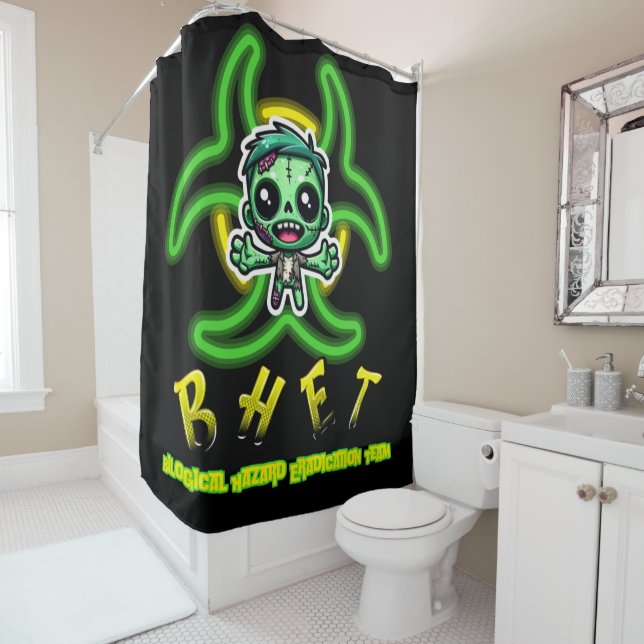 Cute, funny zombie shower curtain (In Situ)