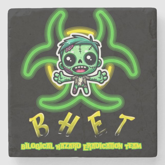 Cute, funny zombie stone coaster (Front)