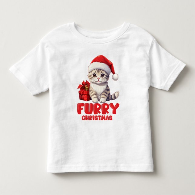 Cute Furry Christmas kitten design Toddler T-Shirt (Front)