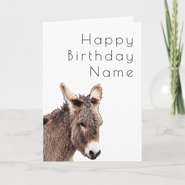 Cute Furry Donkey Deco Birthday Card (Front)