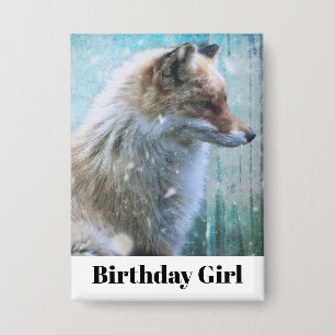 Cute Furry Fox on Blue Grunge Back Birthday Girl