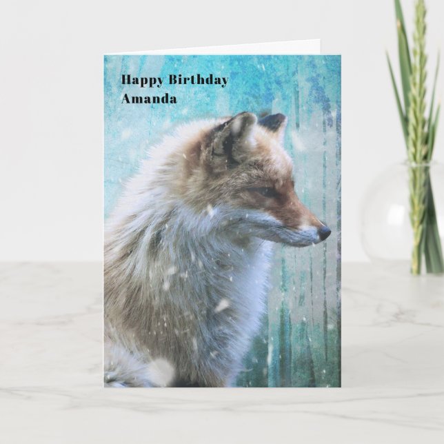Cute Furry Fox on Blue Grunge Background Birthday Card (Front)