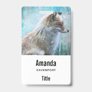 Cute Furry Fox on Blue Grunge Background ID Badge