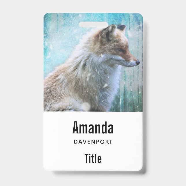 Cute Furry Fox on Blue Grunge Background ID Badge (Front)