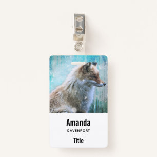 Cute Furry Fox on Blue Grunge Background ID Badge