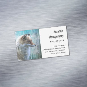 Cute Furry Fox on Blue Grunge Background Magnetic Business Card
