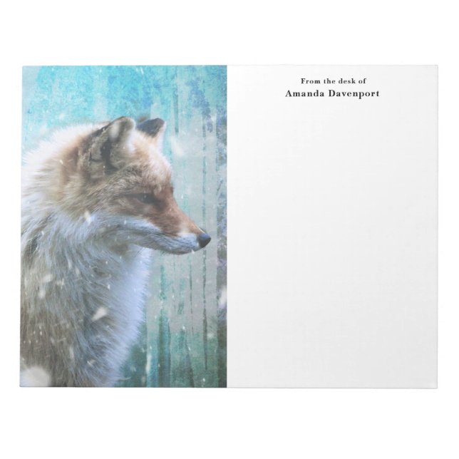 Cute Furry Fox on Blue Grunge Background Notepad (Front)