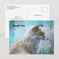 Cute Furry Fox on Blue Grunge Background Thank You