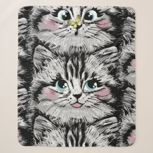 Cute furry kitten face seamless pattern. Illustrat Sherpa Blanket