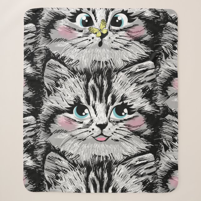 Cute furry kitten face seamless pattern. Illustrat Sherpa Blanket (Front)