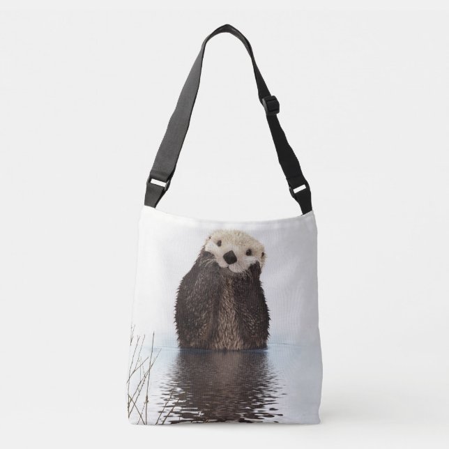 Cute Furry Otter In Water Crossbody Bag (Front)