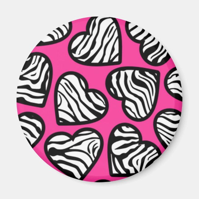 Cute fuschia pink black white zebra pattern heart  magnet (Front)