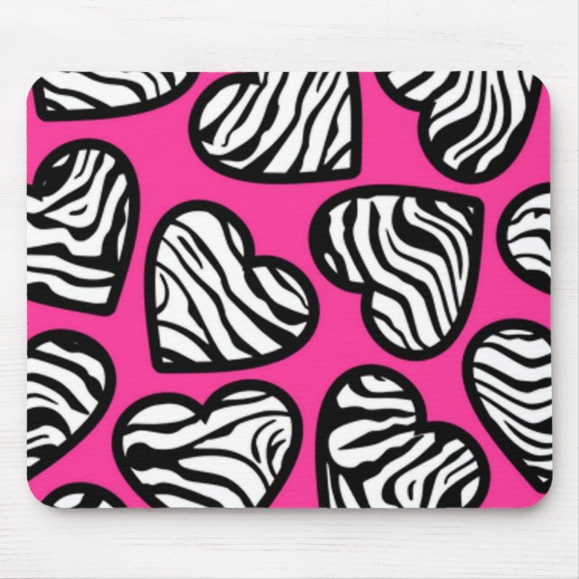 Cute fuschia pink black white zebra pattern heart  mouse pad (Front)
