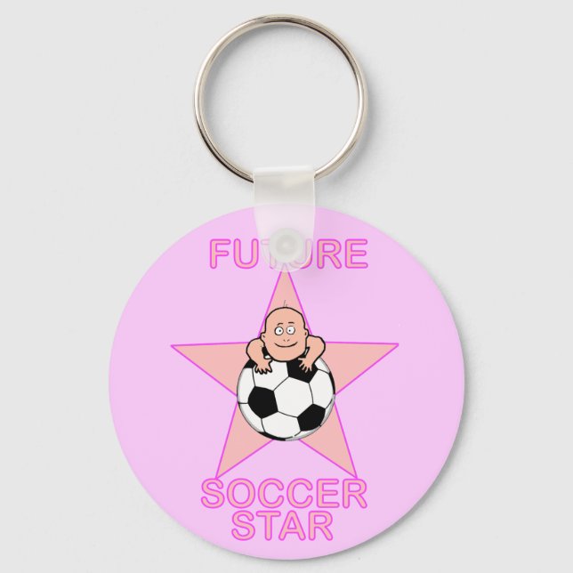 Cute Future Soccer Star Pink Key Ring (Front)