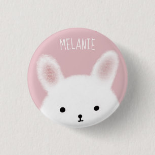 Cute Fuzzy Bunny Pink Personalised 3 Cm Round Badge