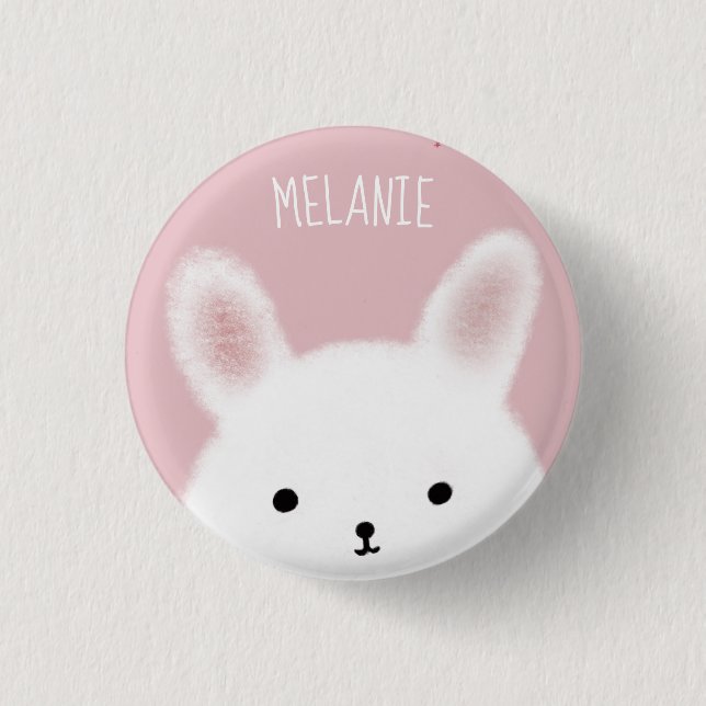 Cute Fuzzy Bunny Pink Personalised 3 Cm Round Badge (Front)