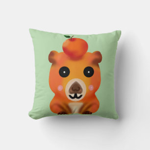 Cute Fuzzy Capybara with Orange   Kawaii Animal Ar Cushion