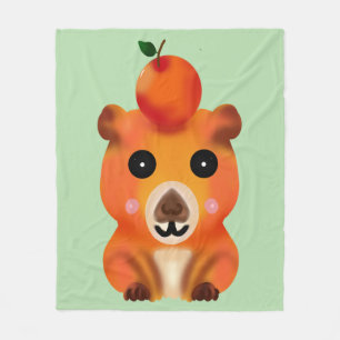 Cute Fuzzy Capybara with Orange   Kawaii Animal Ar Fleece Blanket