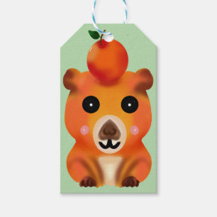 Cute Fuzzy Capybara with Orange   Kawaii Animal Ar Gift Tags