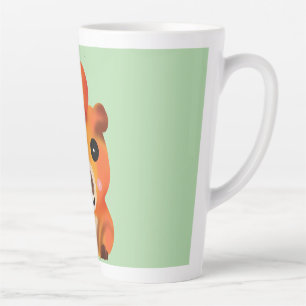 Cute Fuzzy Capybara with Orange   Kawaii Animal Ar Latte Mug