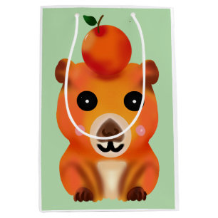 Cute Fuzzy Capybara with Orange   Kawaii Animal Ar Medium Gift Bag