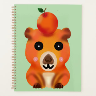 Cute Fuzzy Capybara with Orange   Kawaii Animal Ar Planner