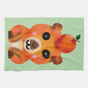 Cute Fuzzy Capybara with Orange Kawaii Animal Ar Tea Towel