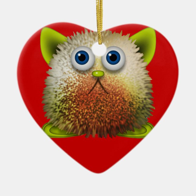 Cute Fuzzy Cartoon Character Art for All Ceramic Tree Decoration (Front)