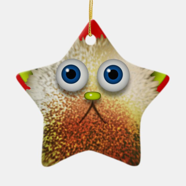 Cute Fuzzy Cartoon Character Art for All Ceramic Tree Decoration (Front)