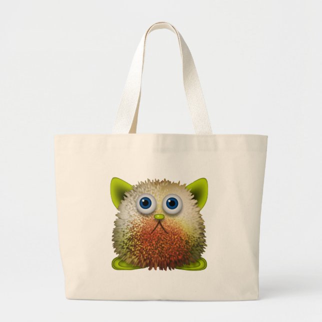 Cute Fuzzy Cartoon Character Art for All Large Tote Bag (Front)