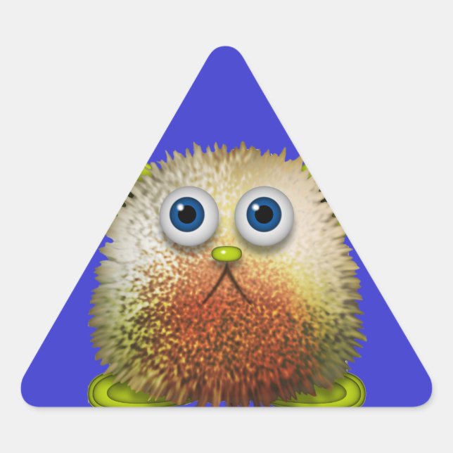 Cute Fuzzy Cartoon Character Art for All Triangle Sticker (Front)