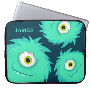 Cute Fuzzy Monster Blue Laptop Sleeve