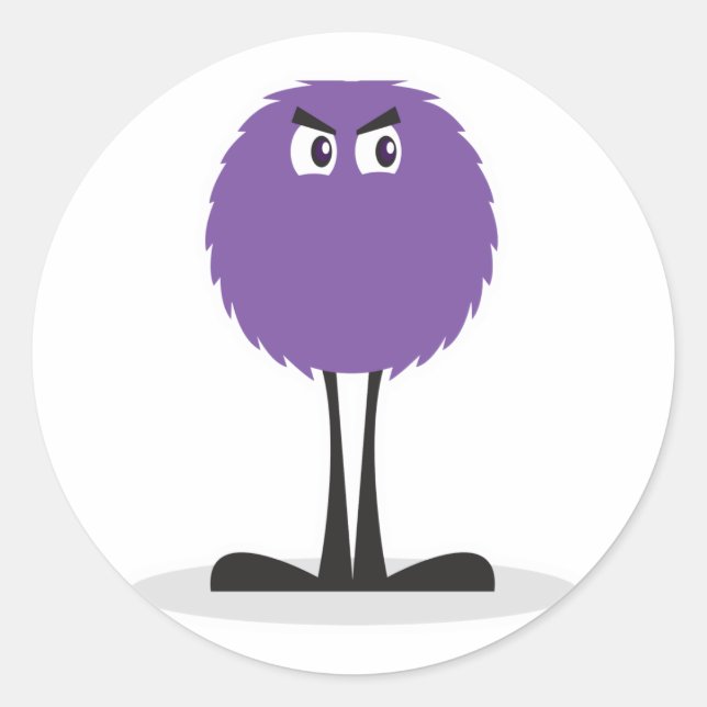 cute fuzzy purple monster classic round sticker (Front)