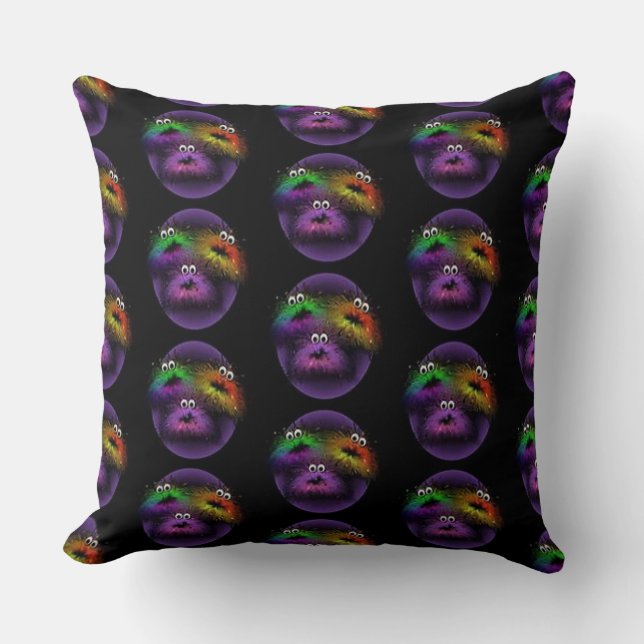 Cute Fuzzy Rainbow Critters Throw Pillow (Front)