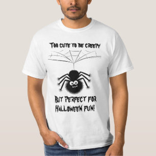 Cute Fuzzy Spider Hanging from Web Cartoon Design T-Shirt