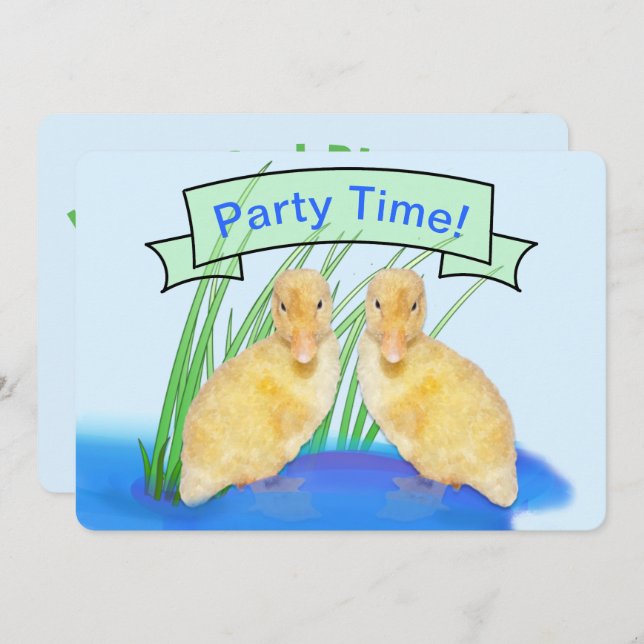 Cute Fuzzy Yellow Ducklings Children's Birthday Invitation (Front/Back)